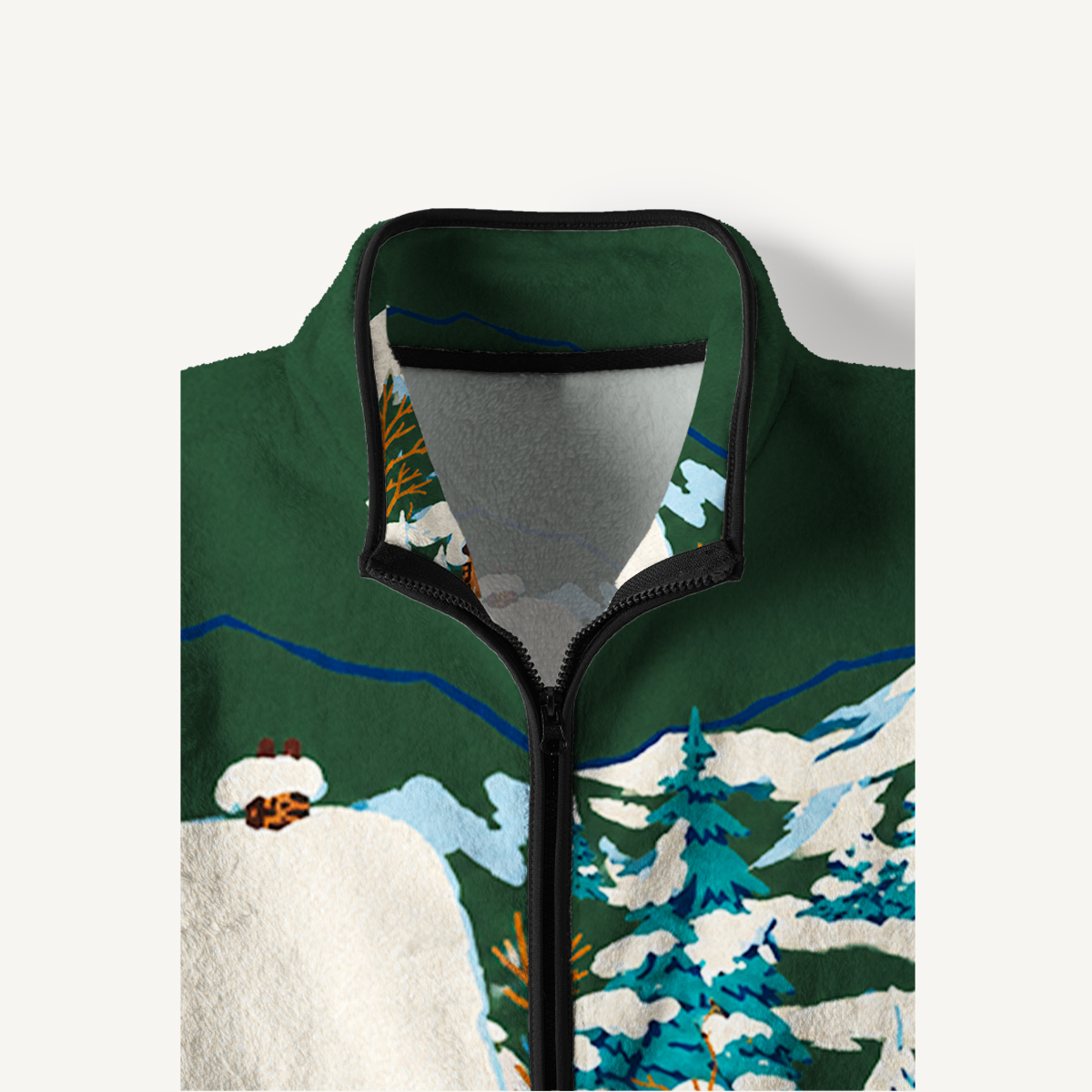 Snowy Cabin Moose Family Print Fleece Jacket