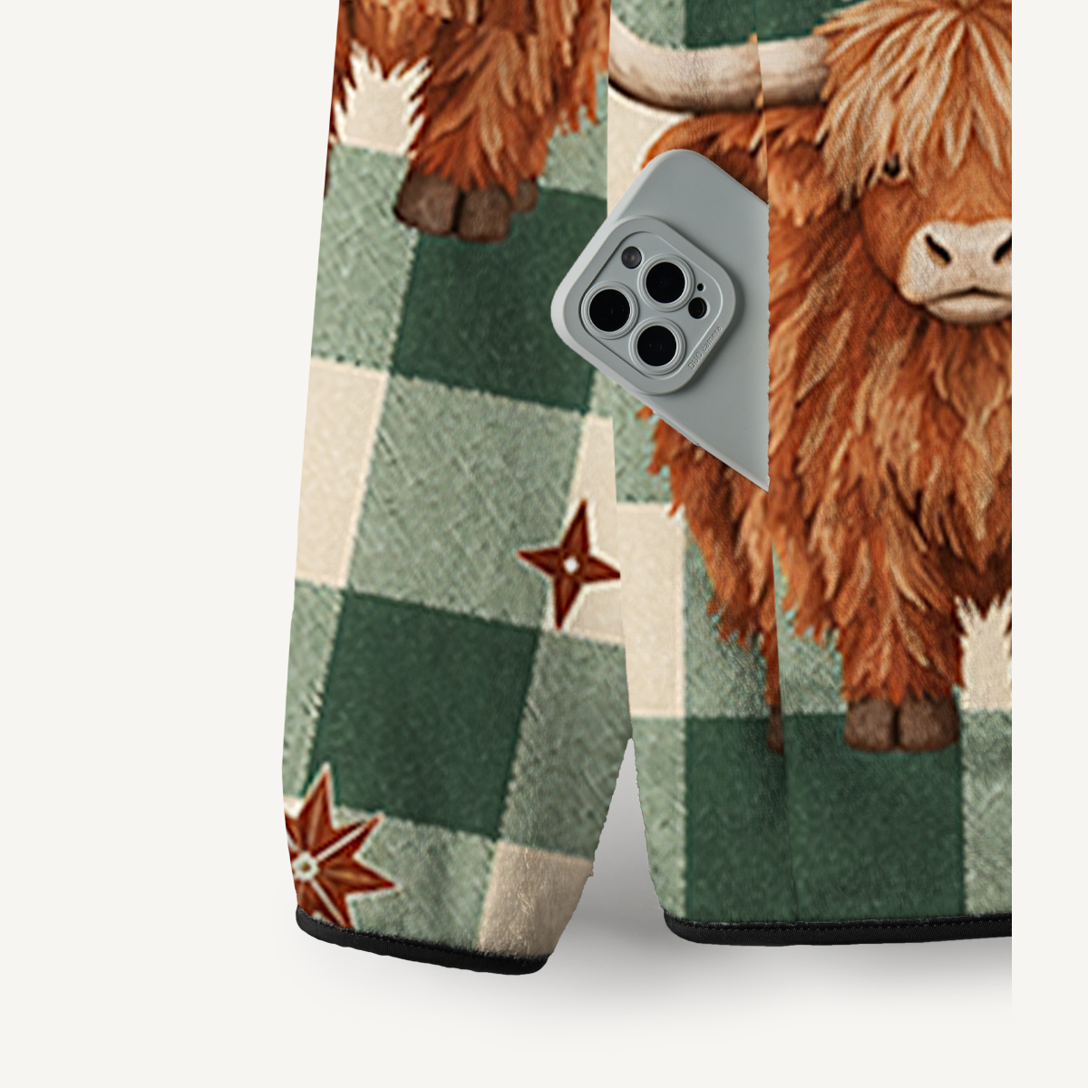 Highland Cow Plaid Print Fleece Jacket