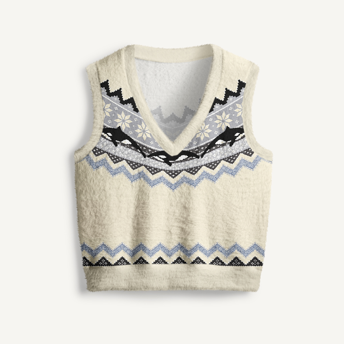 Monochrome Marine Yoke Print V-Neck Sweater Vest