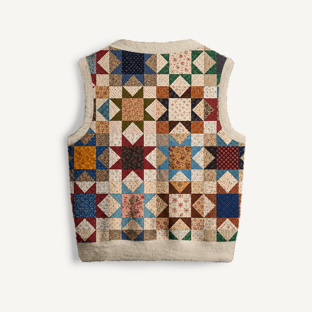 Floral Prairie Patchwork Print V-Neck Sweater Vest