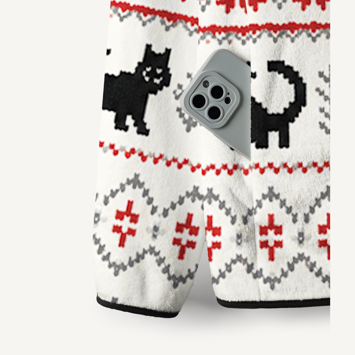 Nordic Fair Isle Cats Print Fleece Jacket