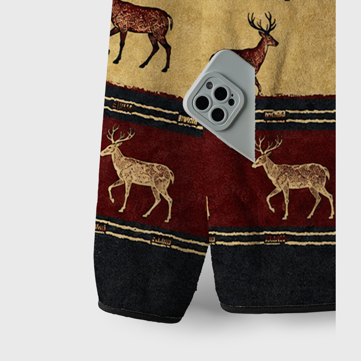 Vintage Deer Pattern Full Zip Stand Collar Fleece Jacket
