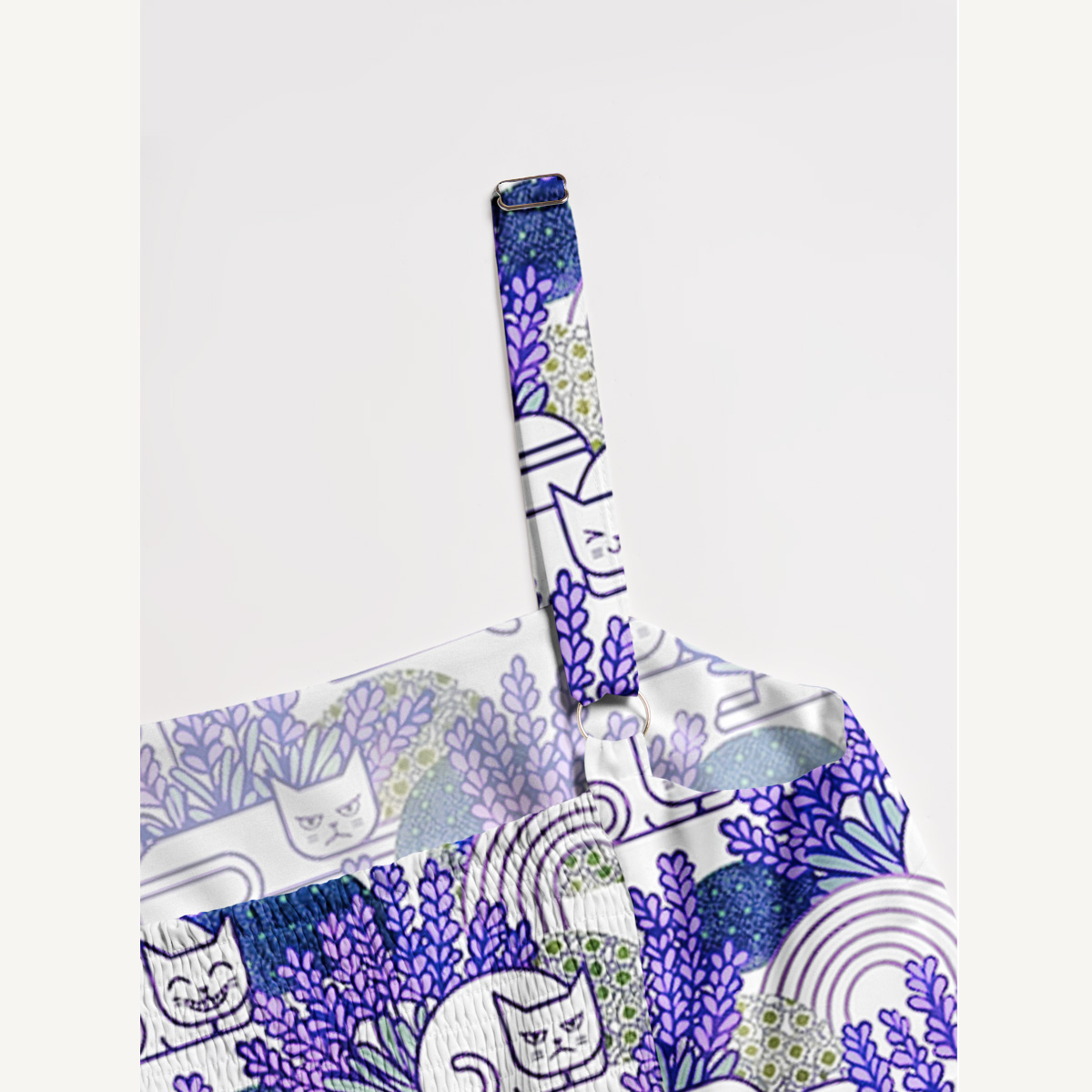 Lavender Cat Print Wide Straps Maxi Dress With Pockets