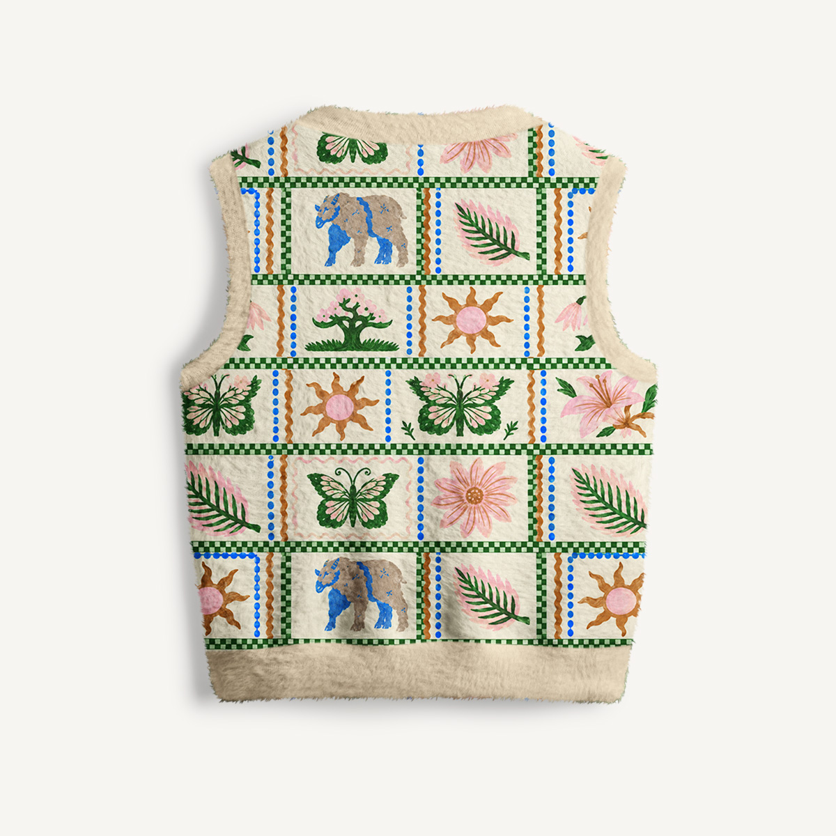 Botanical Folk Art Garden Print V-Neck Sweater Vest