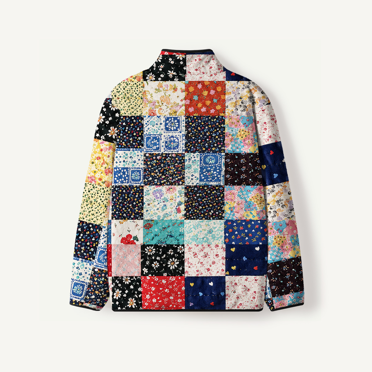 Prairie Cottage Floral Grid Print Fleece Jacket