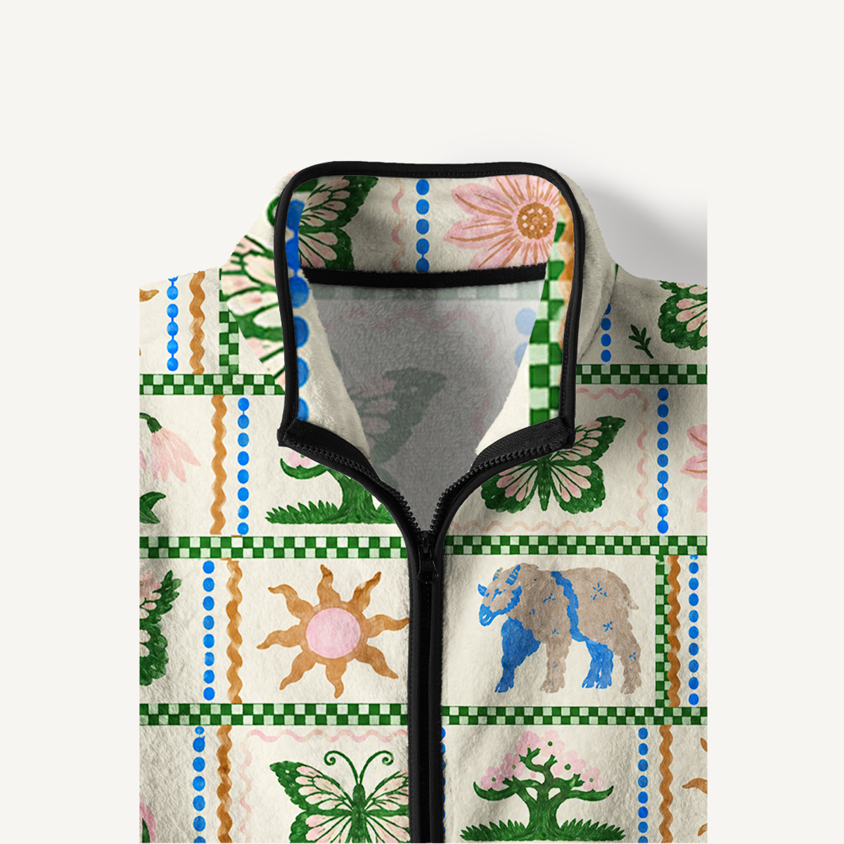 Botanical Folk Art Garden Print Fleece Jacket