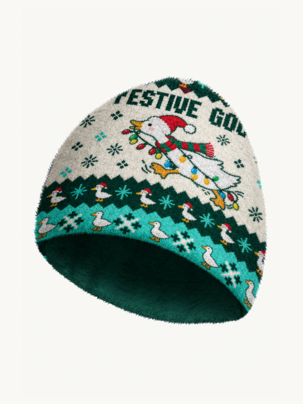 Playful Christmas Goose on the Loose Beanie Scarf & Fingerless Gloves Set