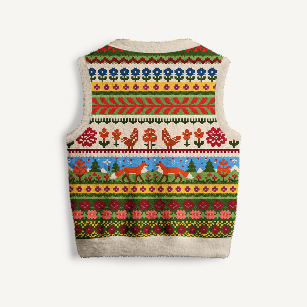 Nordic Fox Heritage Stripe Print V-Neck Sweater Vest