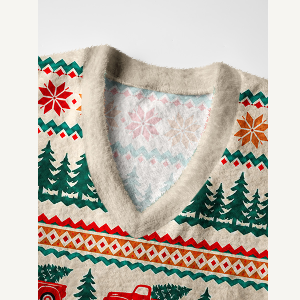 Vintage Red Truck Knit Print V-Neck Sweater Vest