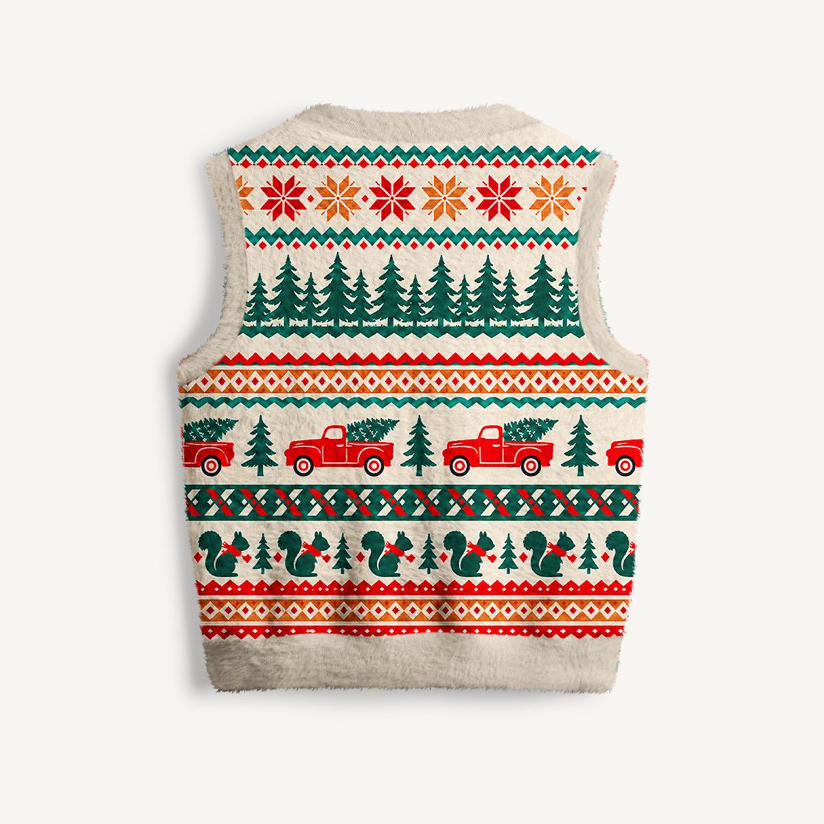 Vintage Red Truck Knit Print V-Neck Sweater Vest