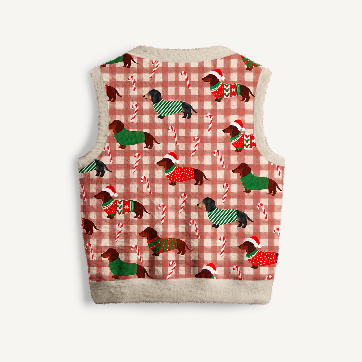 Cozy Dachshund Candy Cane Print V-Neck Sweater Vest