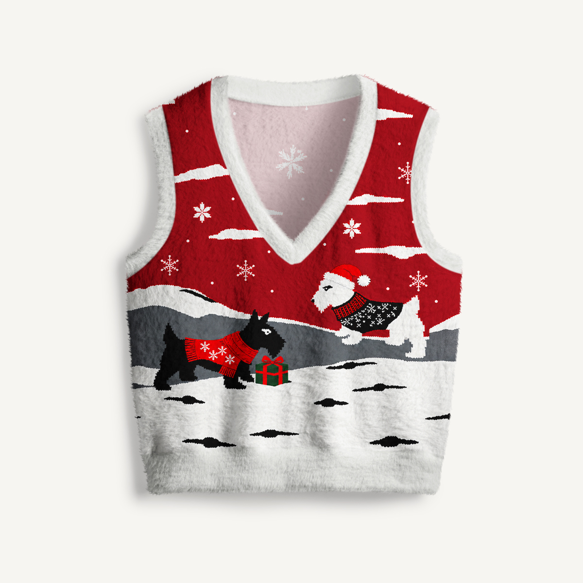 Festive Scottie Winter Magic Print V-Neck Sweater Vest