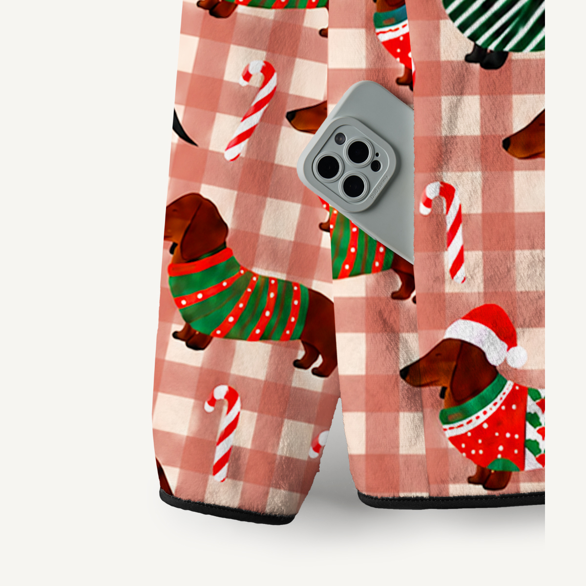 Cozy Dachshund Candy Cane Print Fleece Jacket
