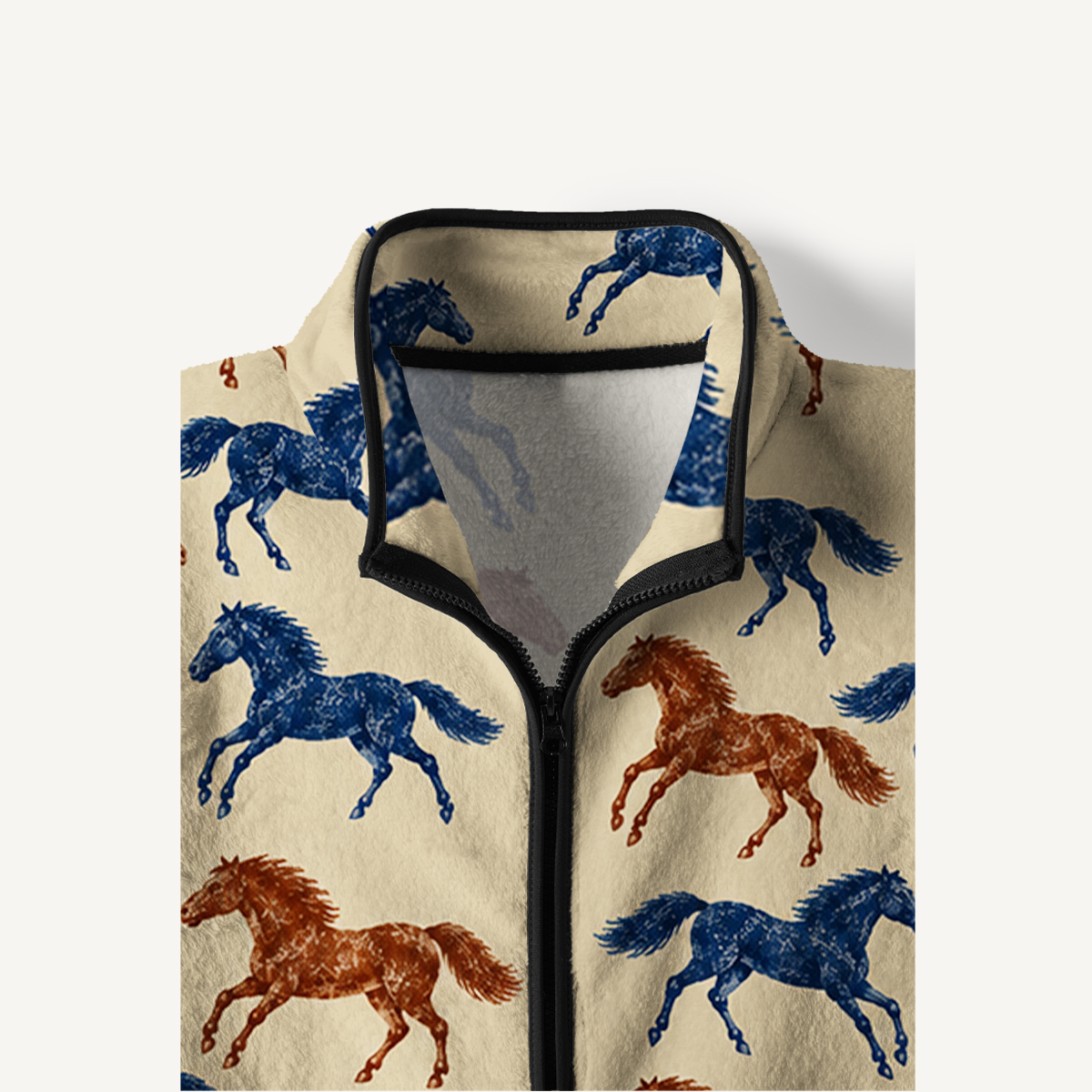 Classic Western Horse Print Fleece Jacket