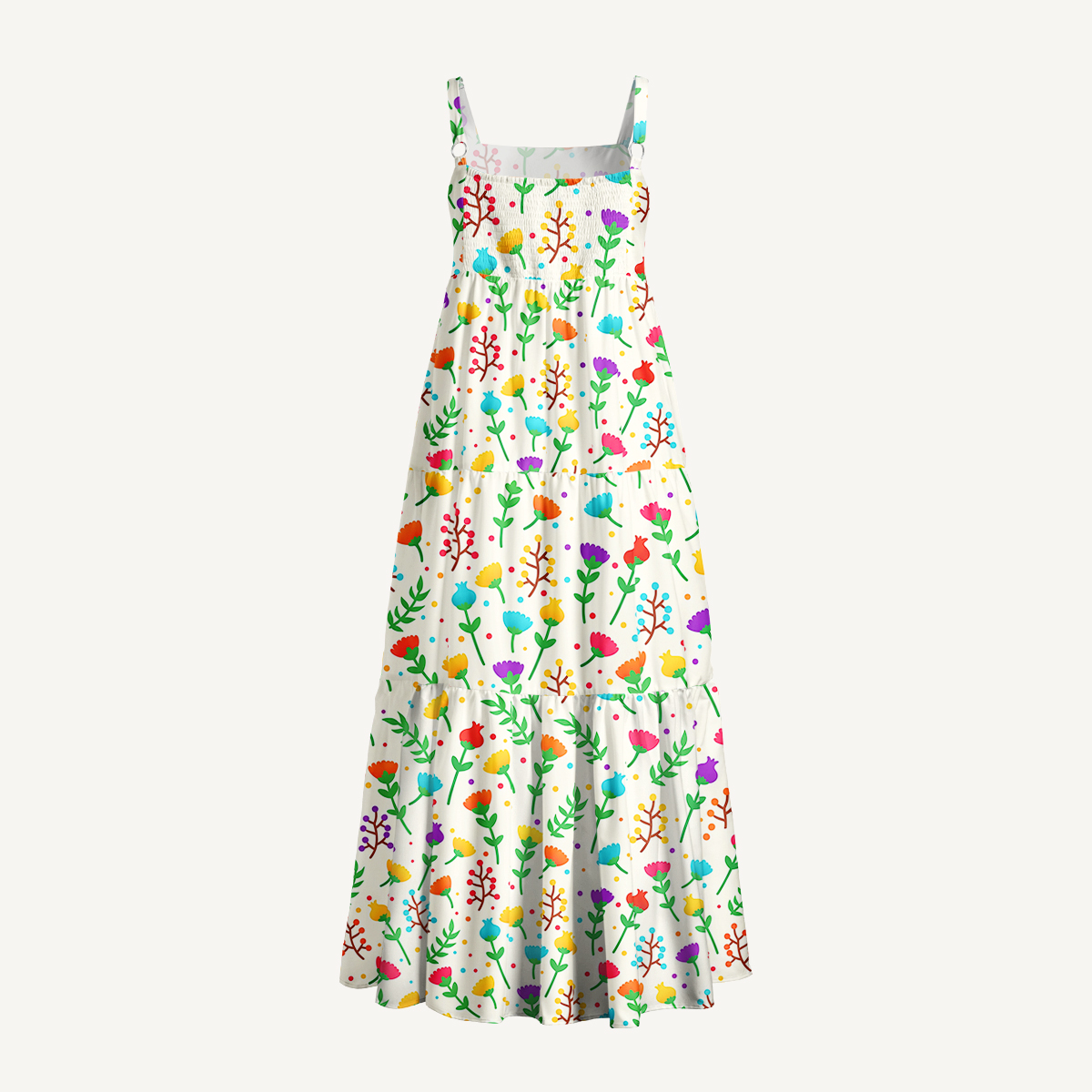 Pride Flowers Print Wide Straps Maxi Dress With Pockets