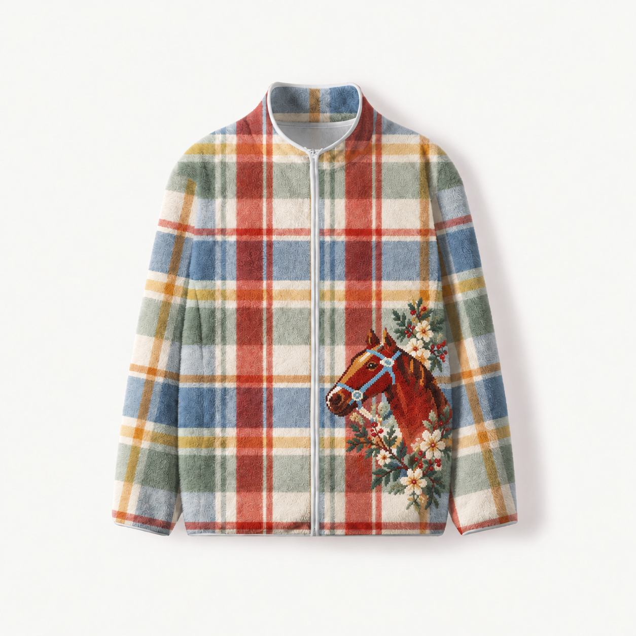 Classic Country Tartan Horse Print Fleece Jacket