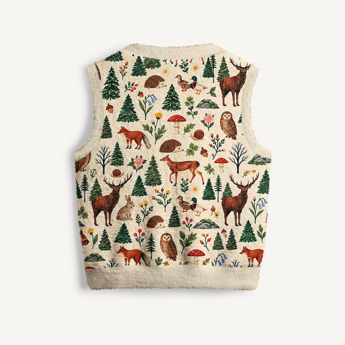 Rustic Wildlife Pine Forest Print V-Neck Sweater Vest