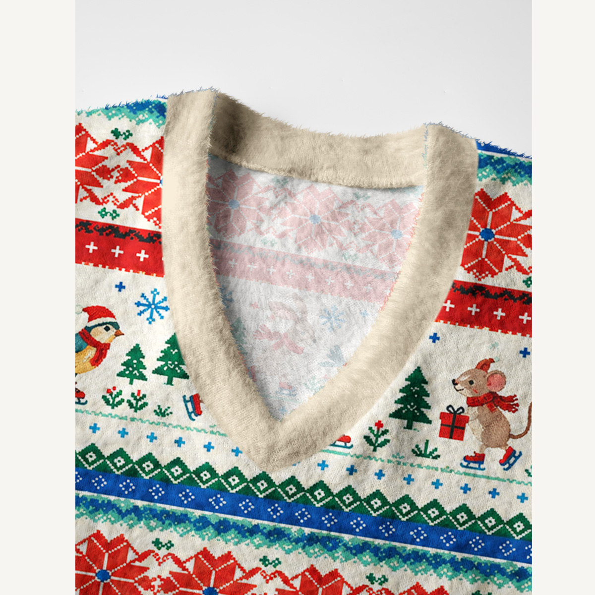 Nordic Holiday Animal Stripe Print V-Neck Sweater Vest