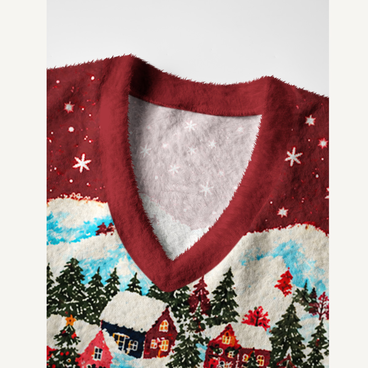 Vintage Festive Forest Village Print V-Neck Sweater Vest