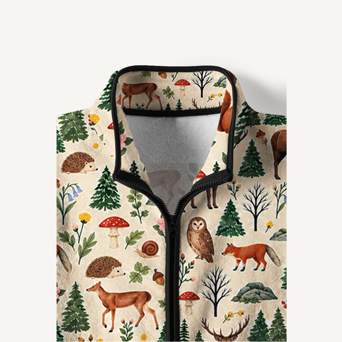 Rustic Wildlife Pine Forest Print Fleece Jacket