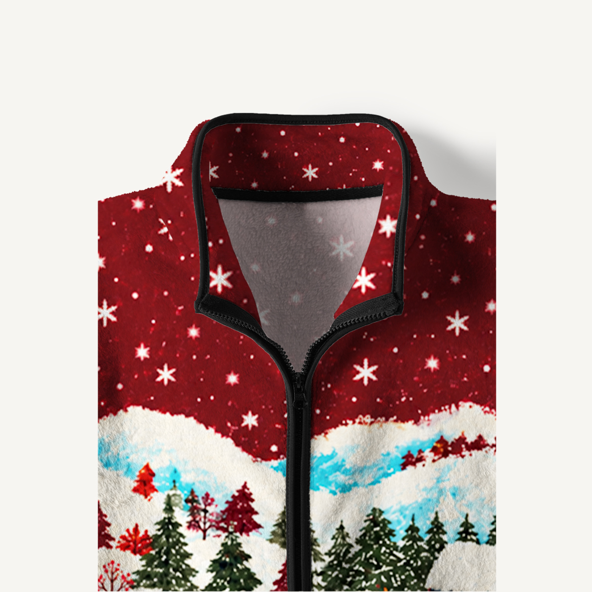 Vintage Festive Forest Village Print Fleece Jacket