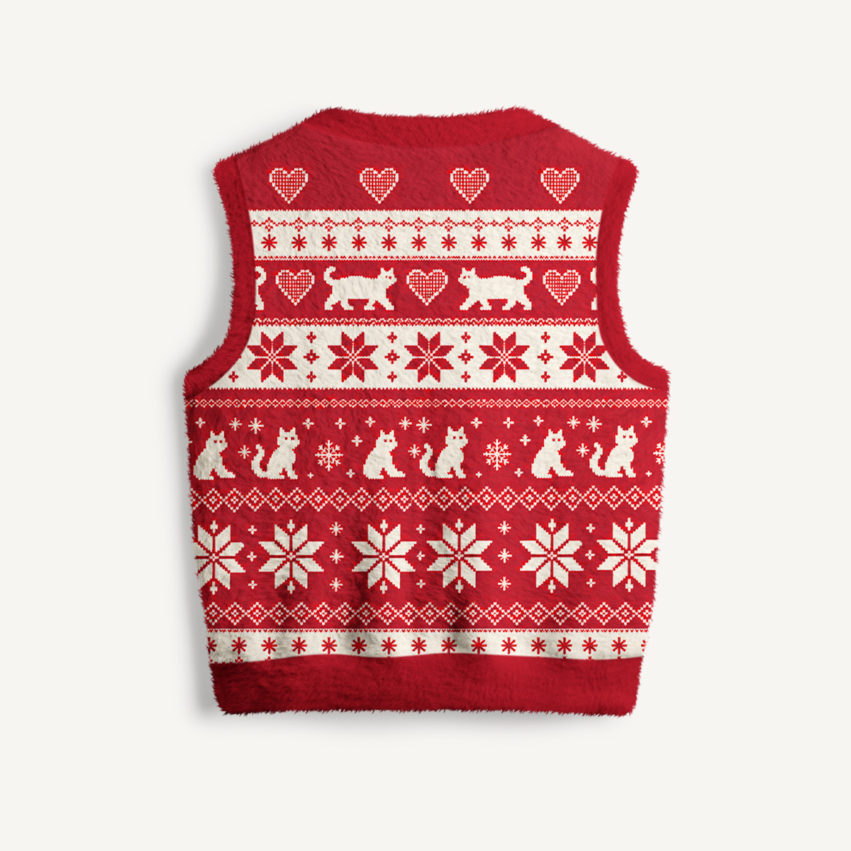 Cozy Red Cat Print V-Neck Sweater Vest