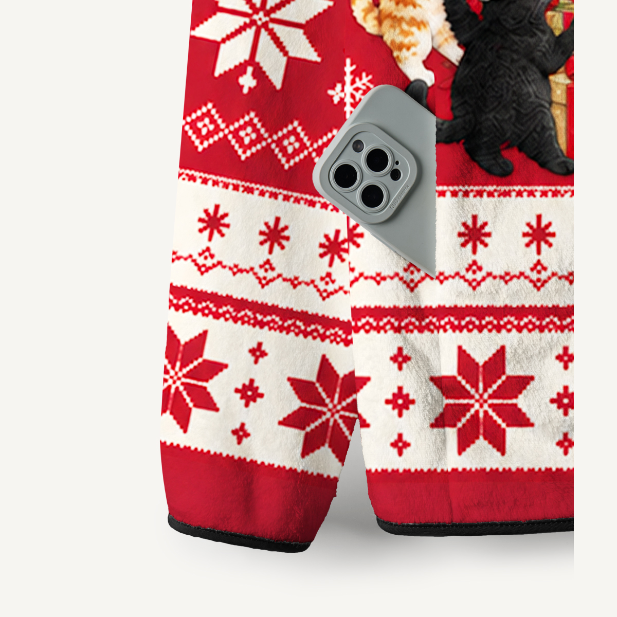 Cozy Red Cat Print Fleece Jacket