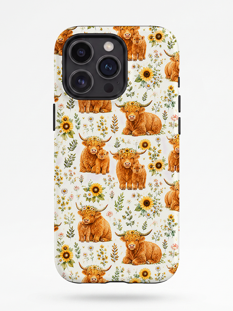 Spring Highland Cow Floral Print Phone Case