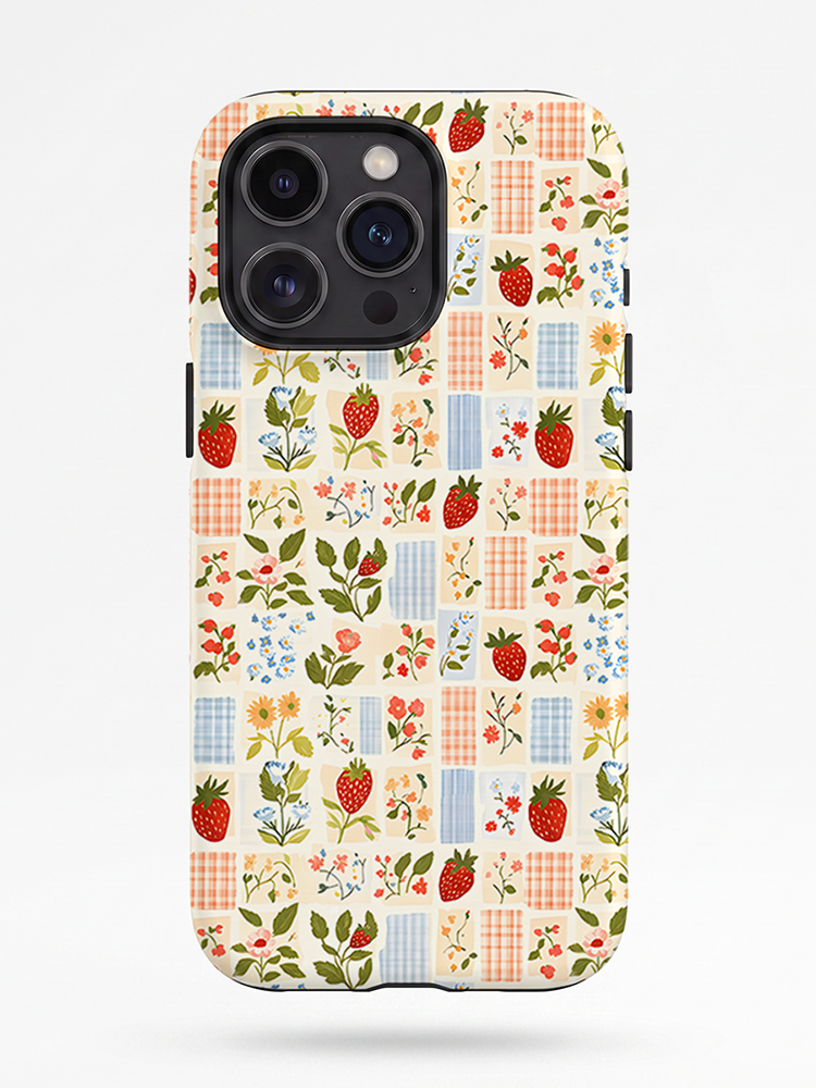 Strawberry Garden Patchwork Print Phone Case