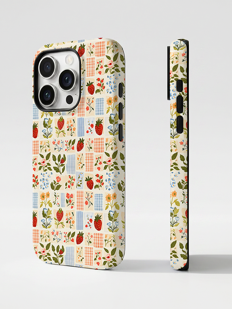 Strawberry Garden Patchwork Print Phone Case
