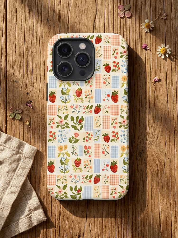 Strawberry Garden Patchwork Print Phone Case