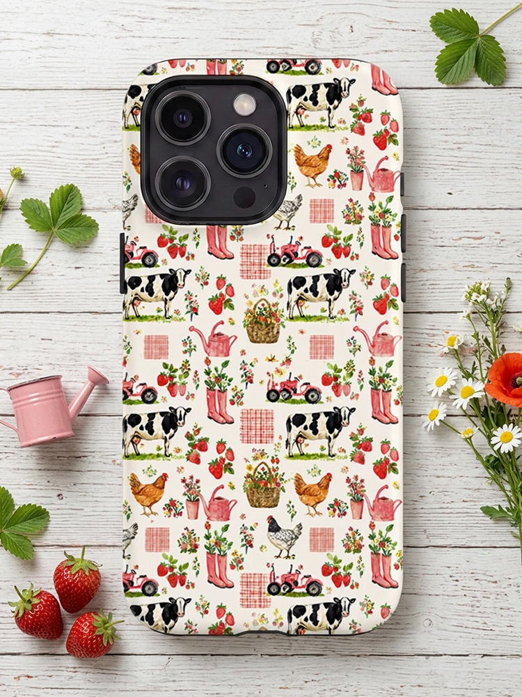 Watercolor Pink Farm Chicken Print Phone Case