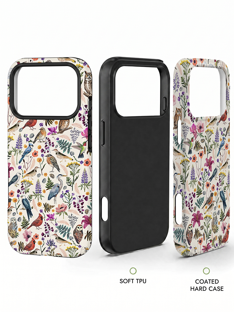 Whimsical Woodland Birds Wildflowers Print Phone Case