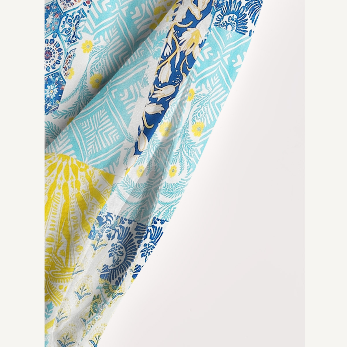 Boho Tile Patchwork Print Wide Straps Maxi Dress With Pockets