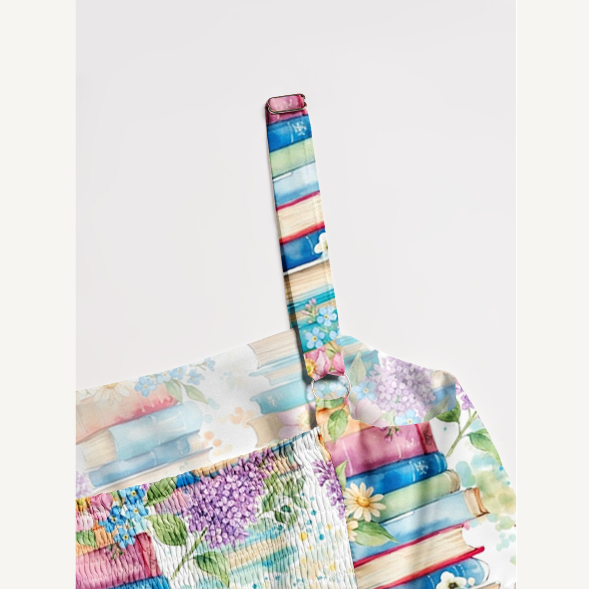 Blooming Bookshelf Print Wide Straps Maxi Dress With Pockets