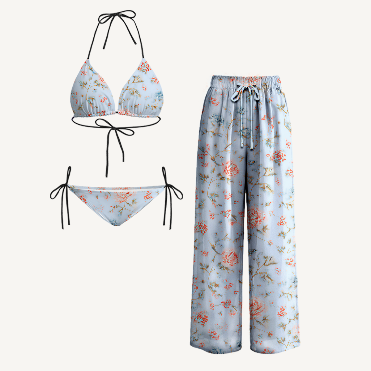 Rosabelle Bloom Tie Side Bikini Set with Matching Pants