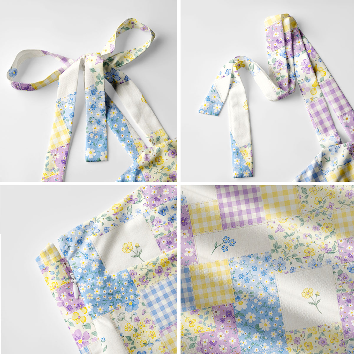 Floral Meadow Patchwork Print Bow Strap Maxi Dress With Pockets