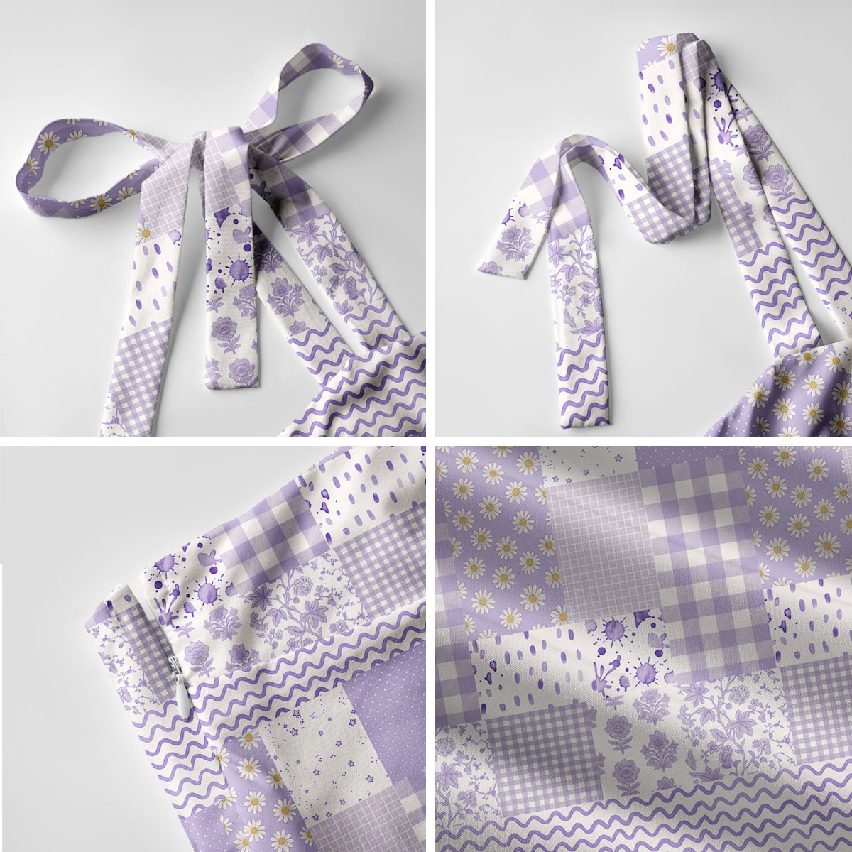 Lavender Field Patchwork Print Bow Strap Maxi Dress With Pockets