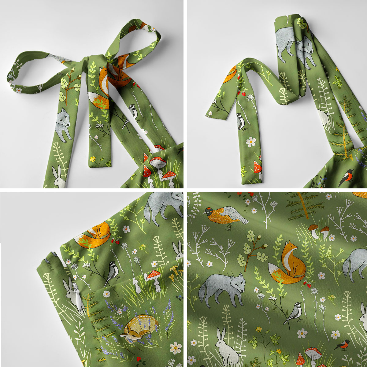 Whimsical Woodland Animals Print Bow Strap Maxi Dress With Pockets