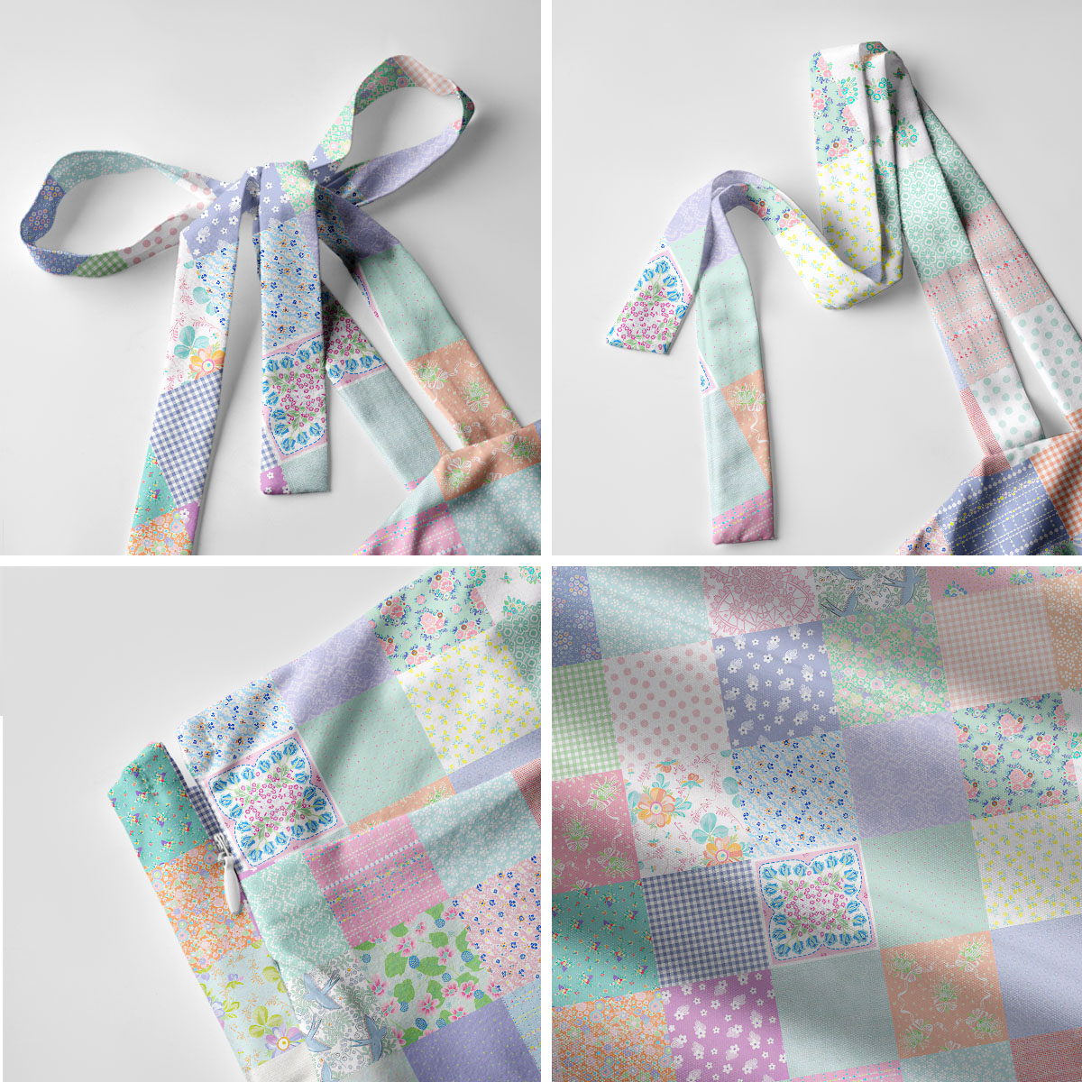 Vintage Quilt Patchwork Print Bow Strap Maxi Dress