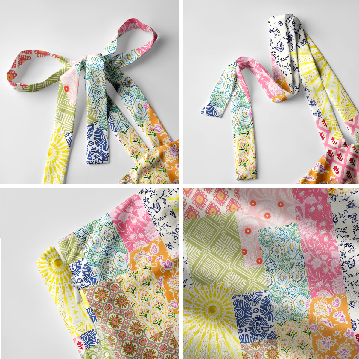 Colorful Bohemian Patchwork Print Bow Strap Maxi Dress