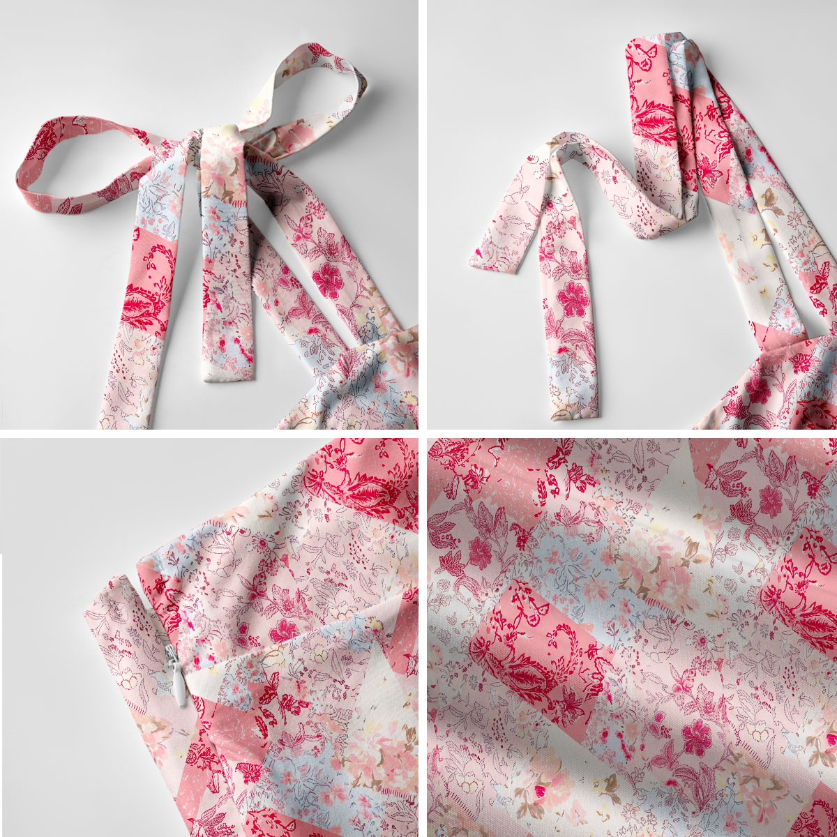 Shabby Chic Floral Patchwork Print Bow Strap Maxi Dress