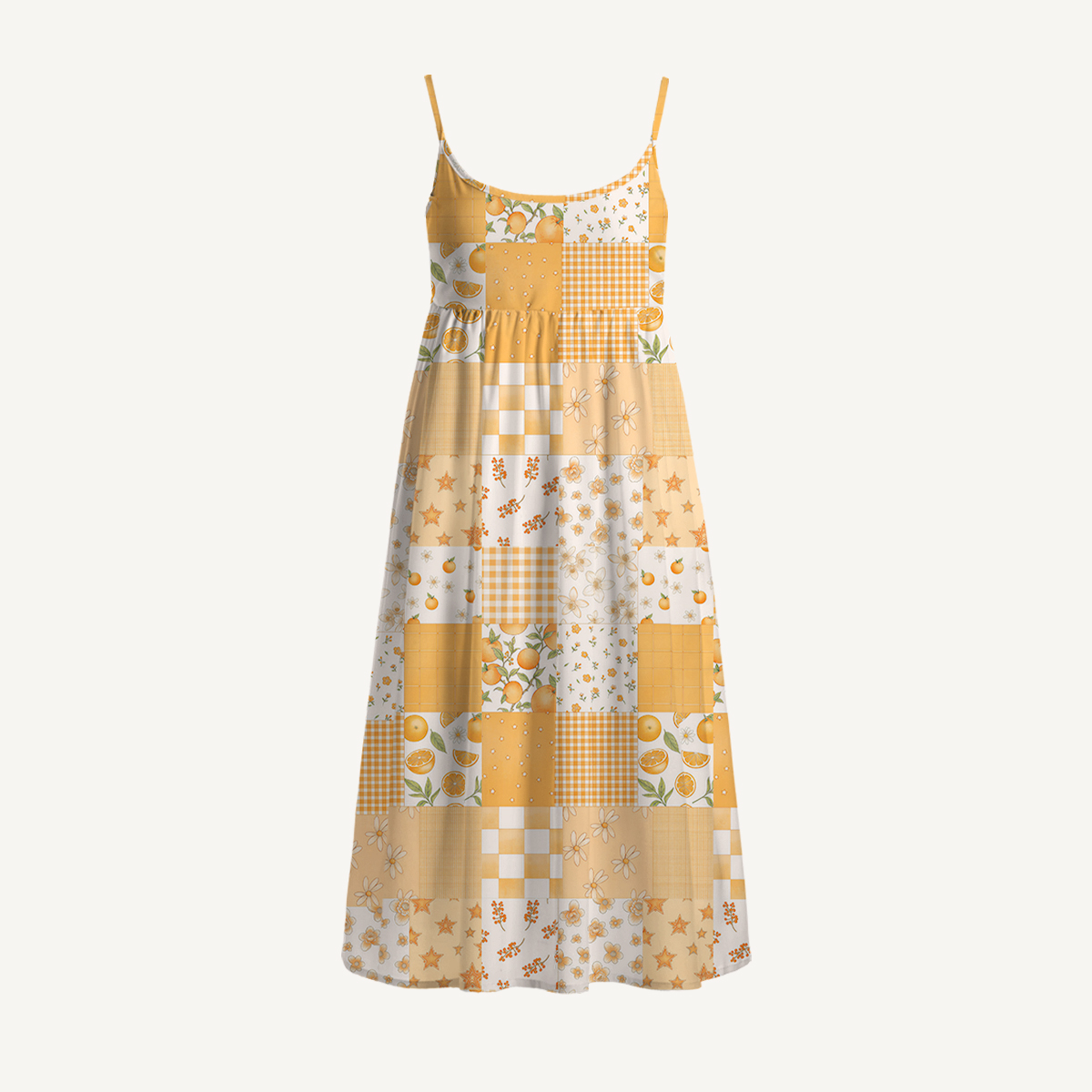 Lemon Sunshine Patchwork Print Spaghetti Strap Mini Dress