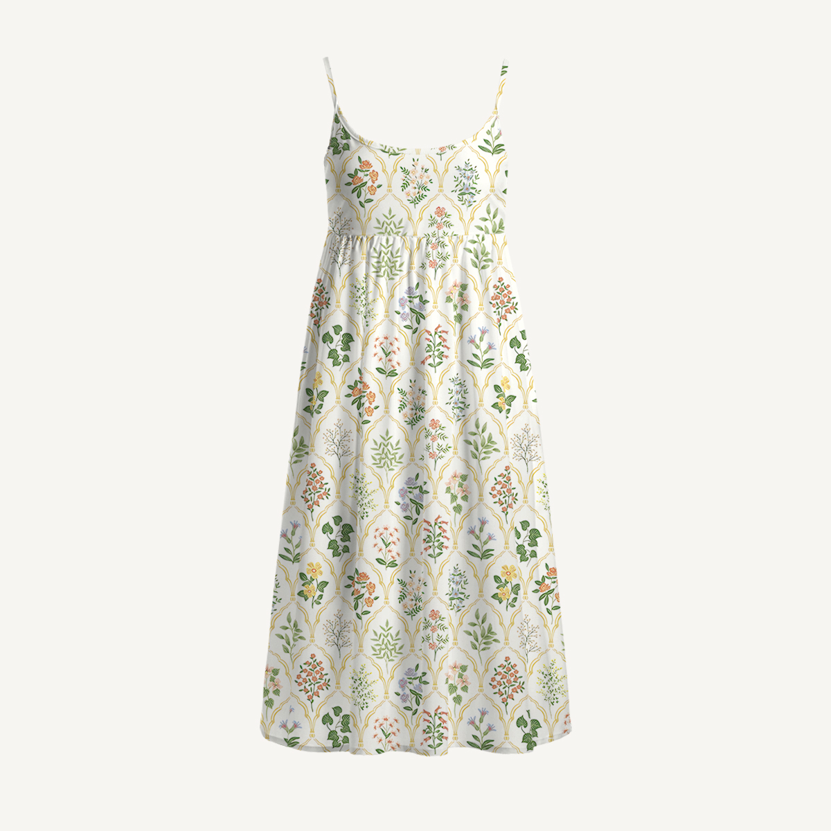 Warm Grid Floral Whisper Print Spaghetti Strap Mini Dress