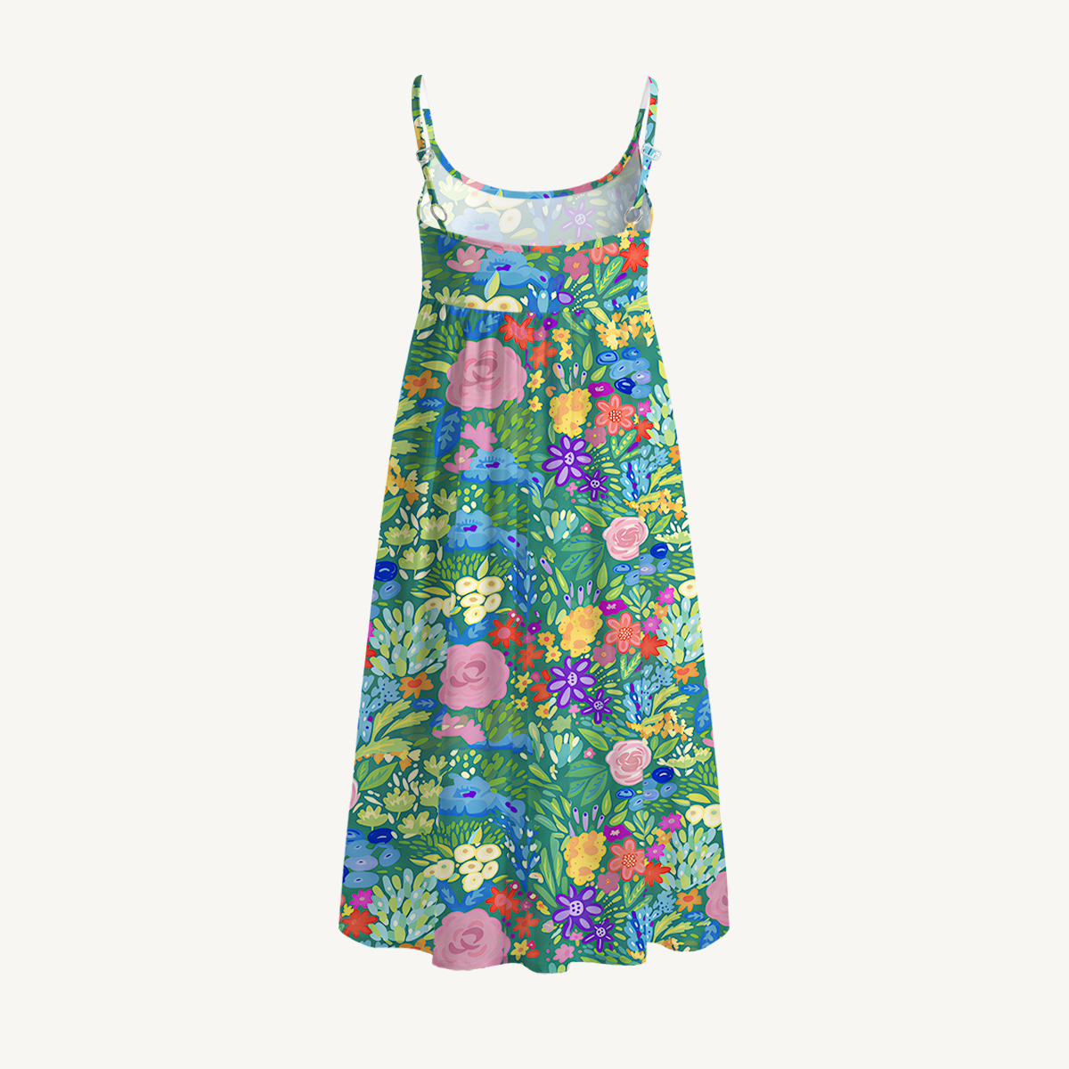  Floral Rainbows Print Spaghetti Strap Mini Dress
