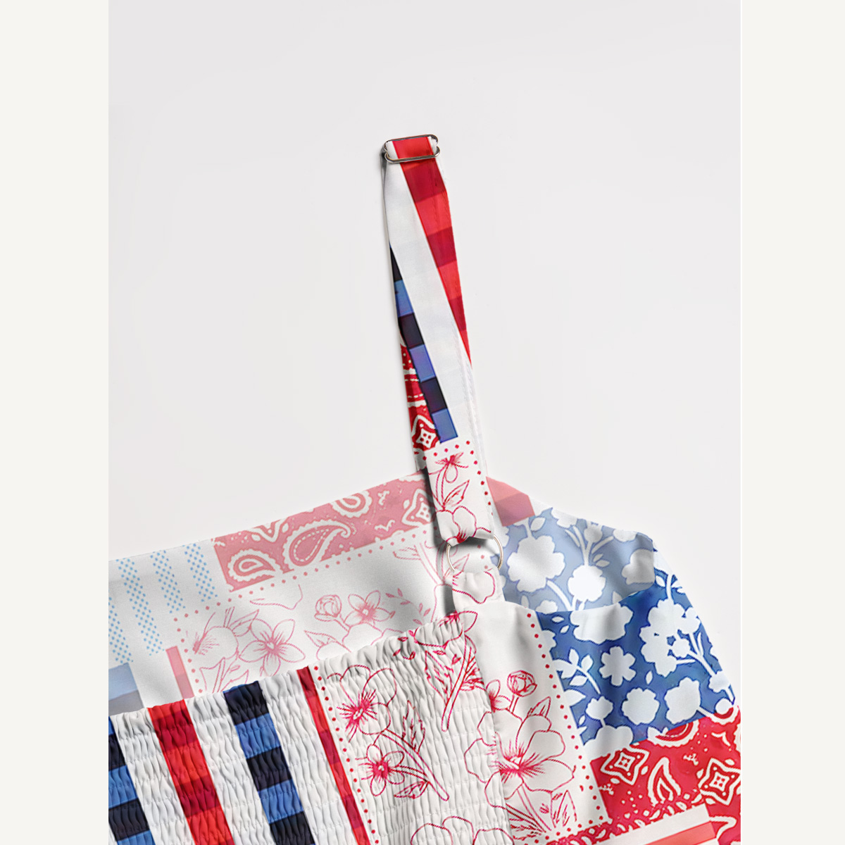 Patriotic Patchwork Print Quilt Wide Straps Maxi Dress With Pockets