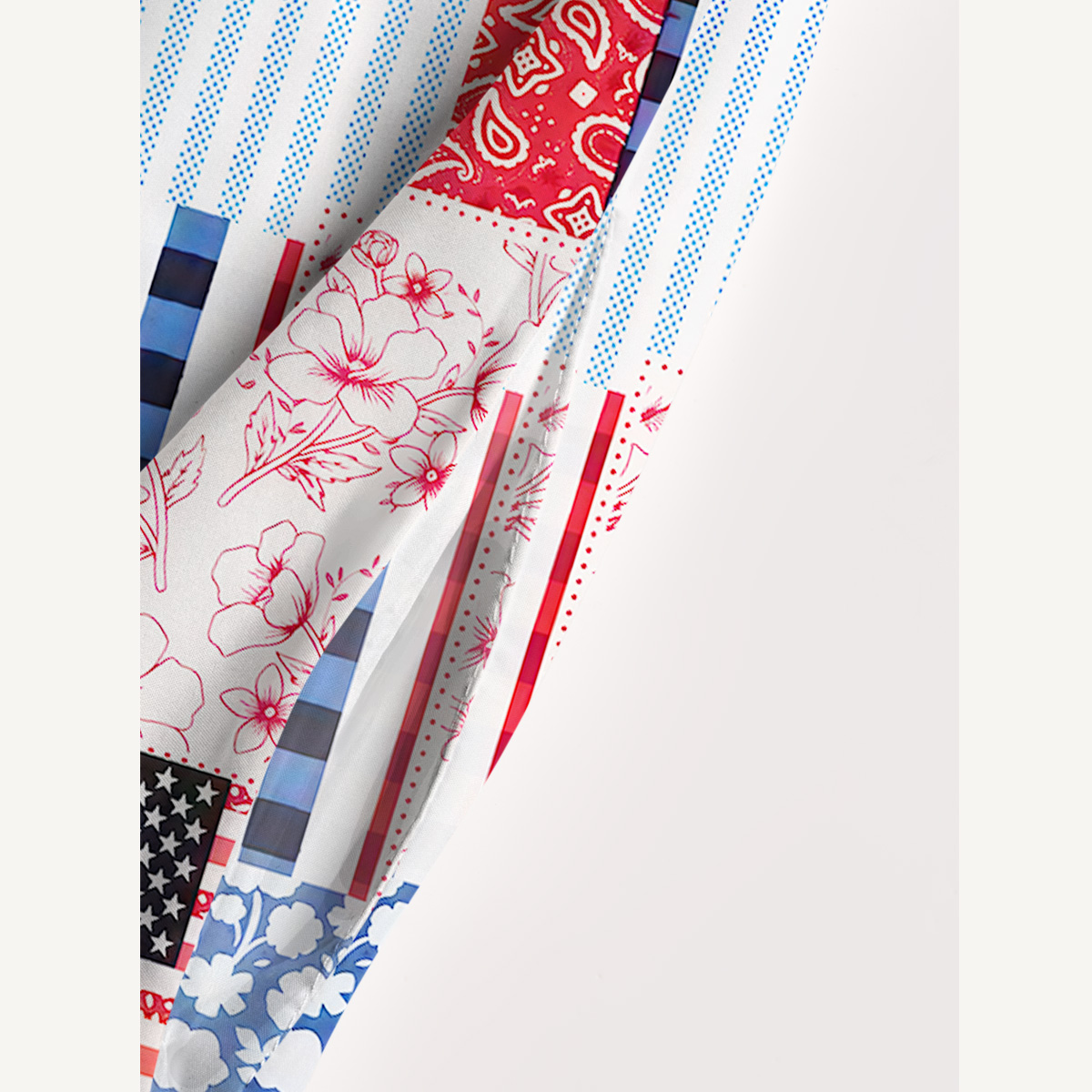 Patriotic Patchwork Print Quilt Wide Straps Maxi Dress With Pockets