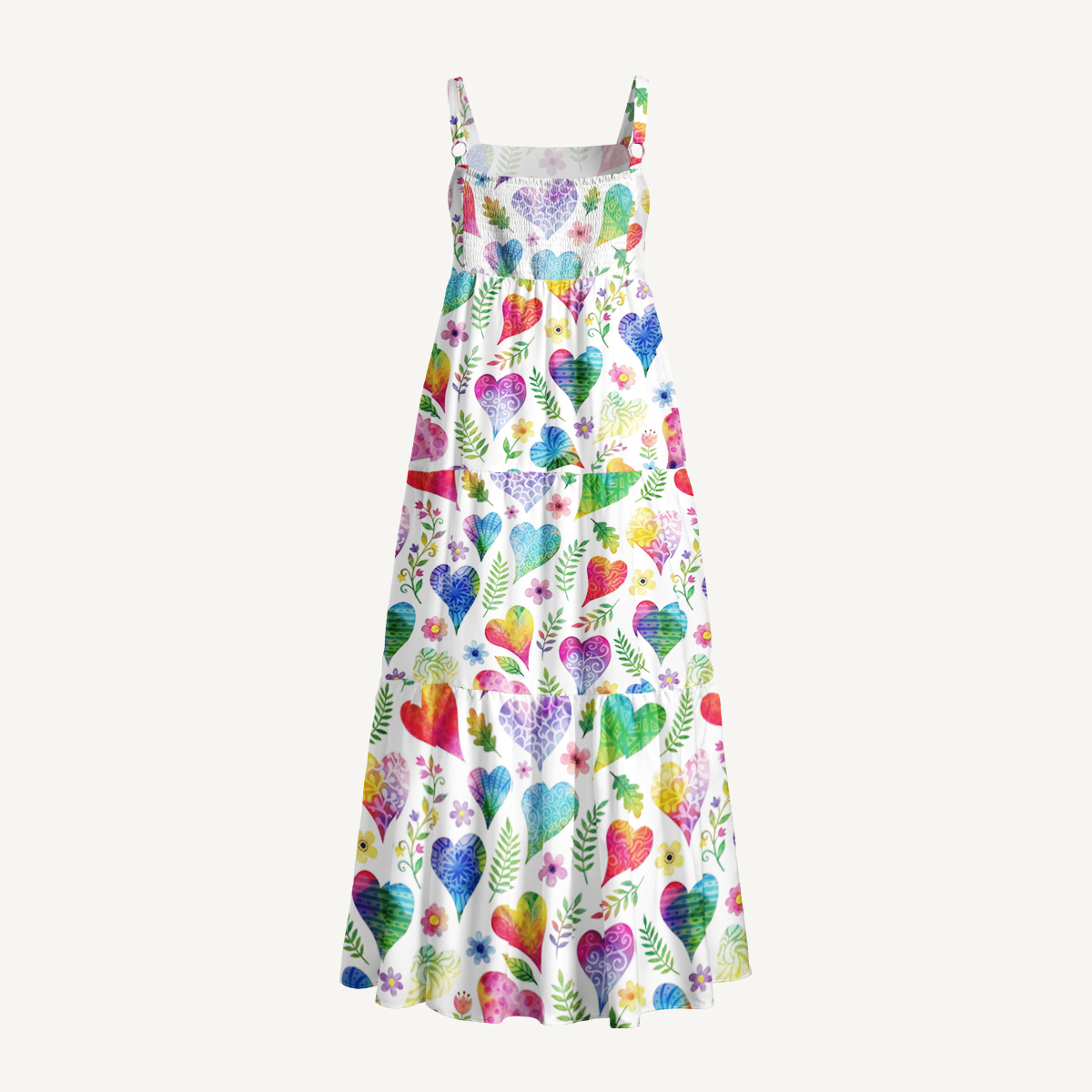 Colorful Doodle Love Pattern Print Quilt Wide Straps Maxi Dress With Pockets
