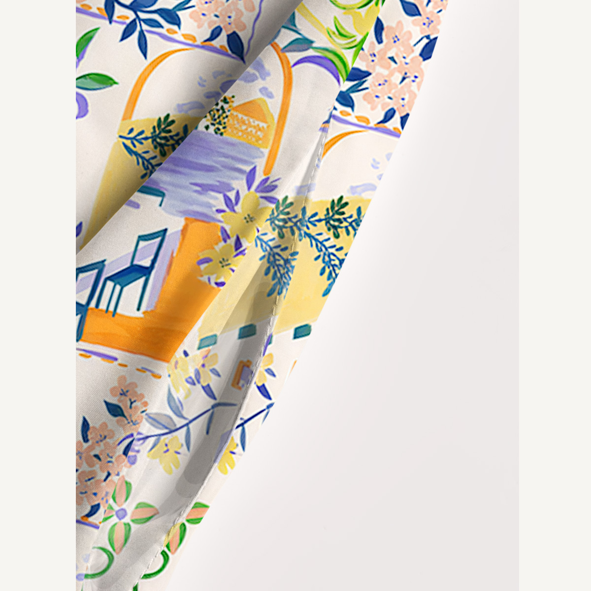 Riverside Garden Terrace Print Quilt Wide Straps Maxi Dress With Pockets