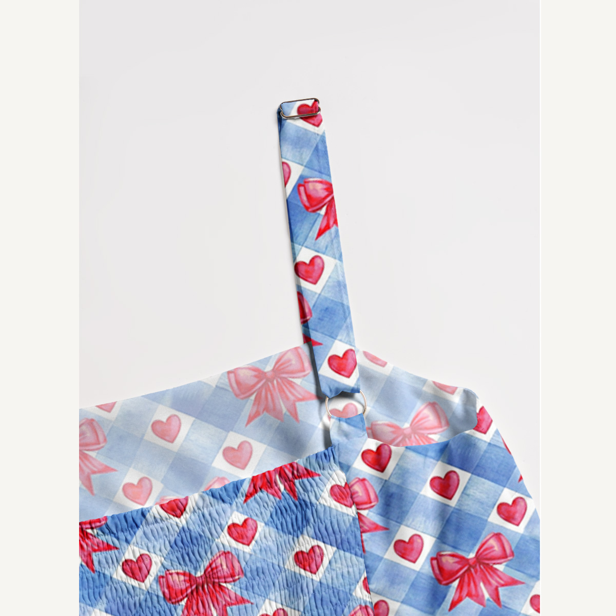 Patriotic Gingham Bows Print Quilt Wide Straps Maxi Dress With Pockets